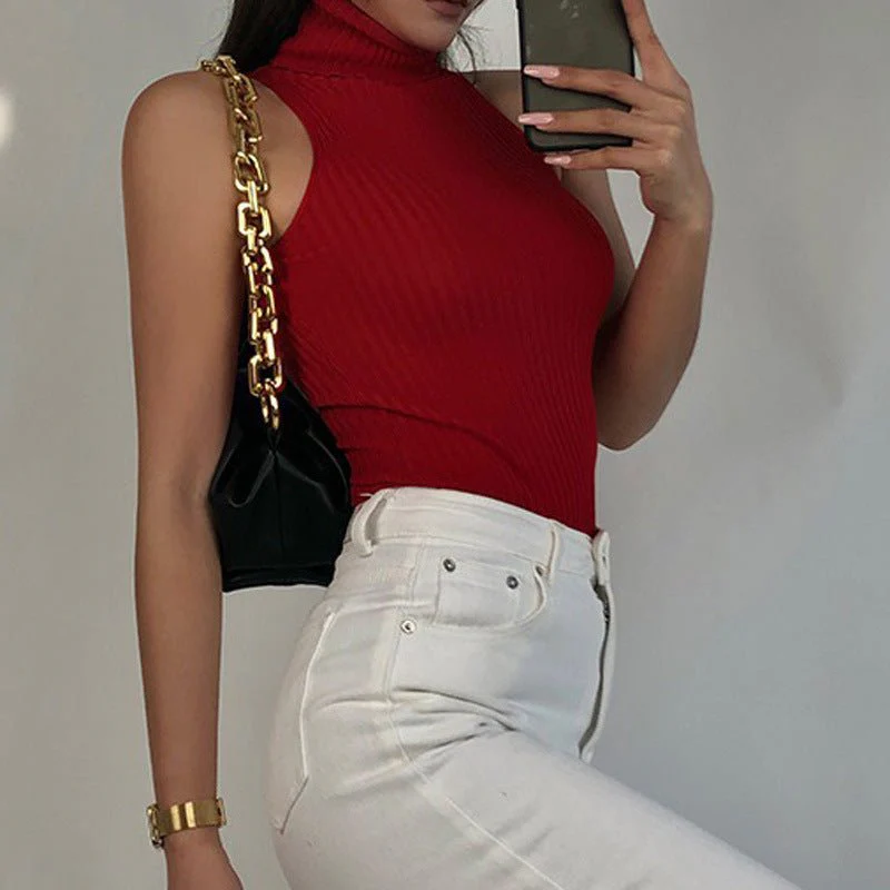 The Sleek Whisper | Solid Color High Collar Sleeveless Slim Fit Sweater - Image 6