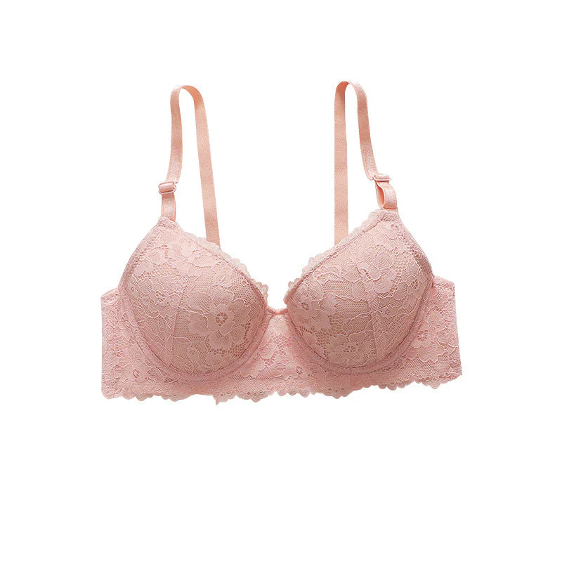 The Smooth Minimizer | Pink Lace Wireless Push-Up Bra - Image 5