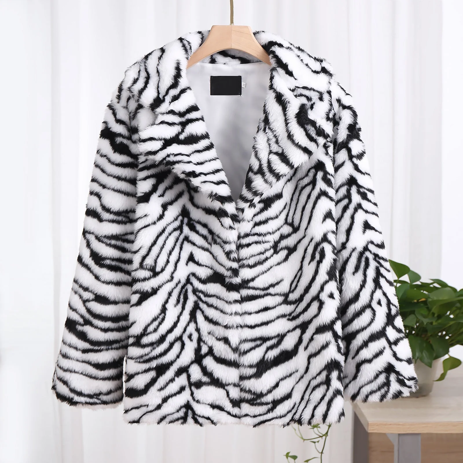 The Snow Tiger Luxe | Imitation Fur Medium-Long Suit Collar Coat FD - Image 6