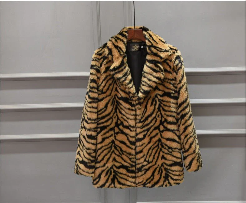 The Snow Tiger Luxe | Imitation Fur Medium-Long Suit Collar Coat FD - Image 7