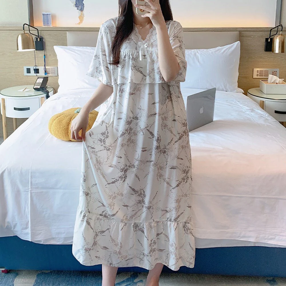 The Soft Breeze | Solid Color Cotton-Silk V-Neck Long Pajama Dress - Image 16
