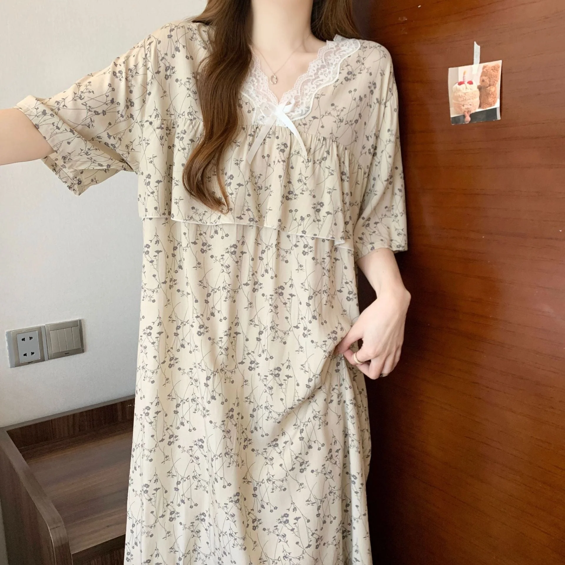 The Soft Breeze | Solid Color Cotton-Silk V-Neck Long Pajama Dress - Image 19