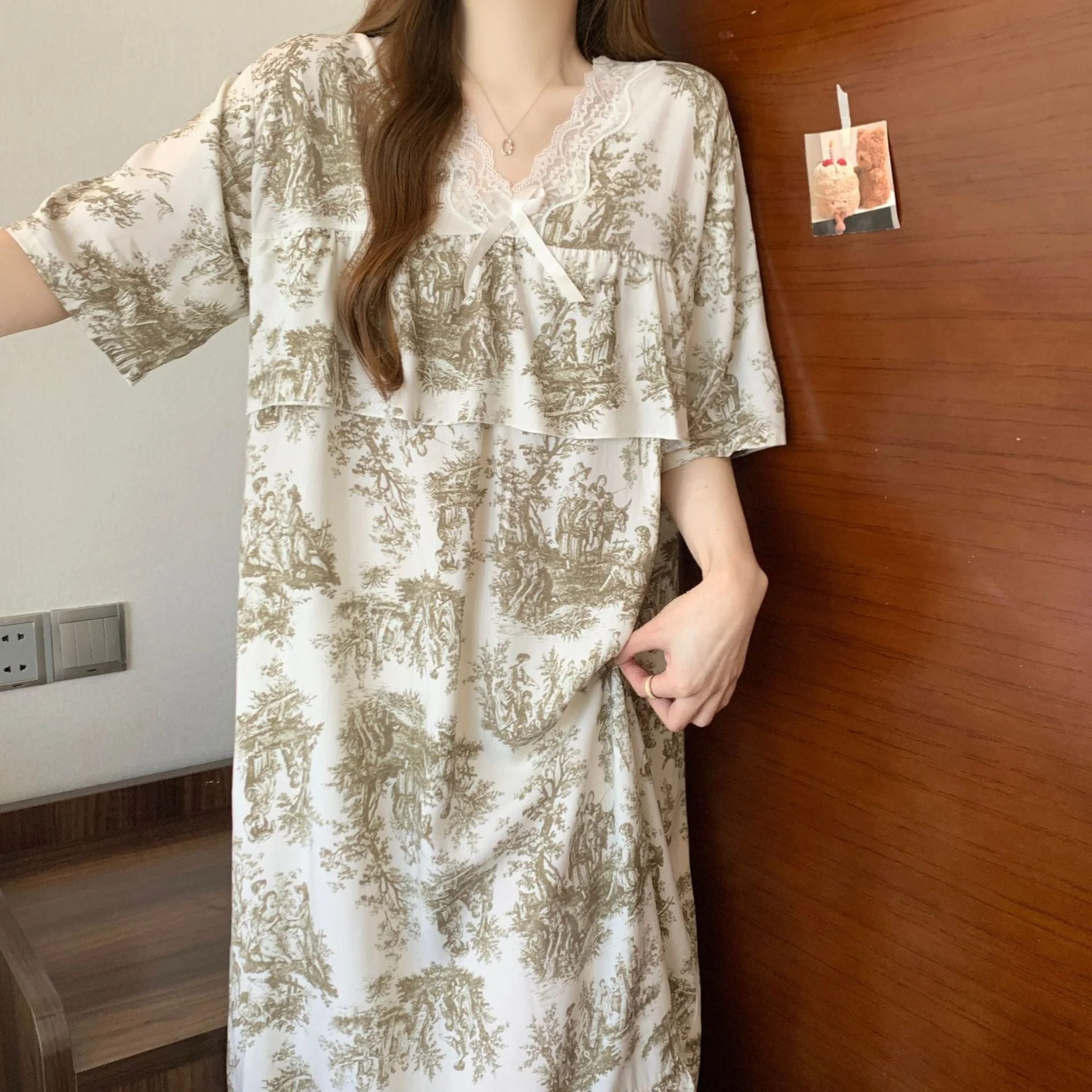 The Soft Breeze | Solid Color Cotton-Silk V-Neck Long Pajama Dress - Image 8