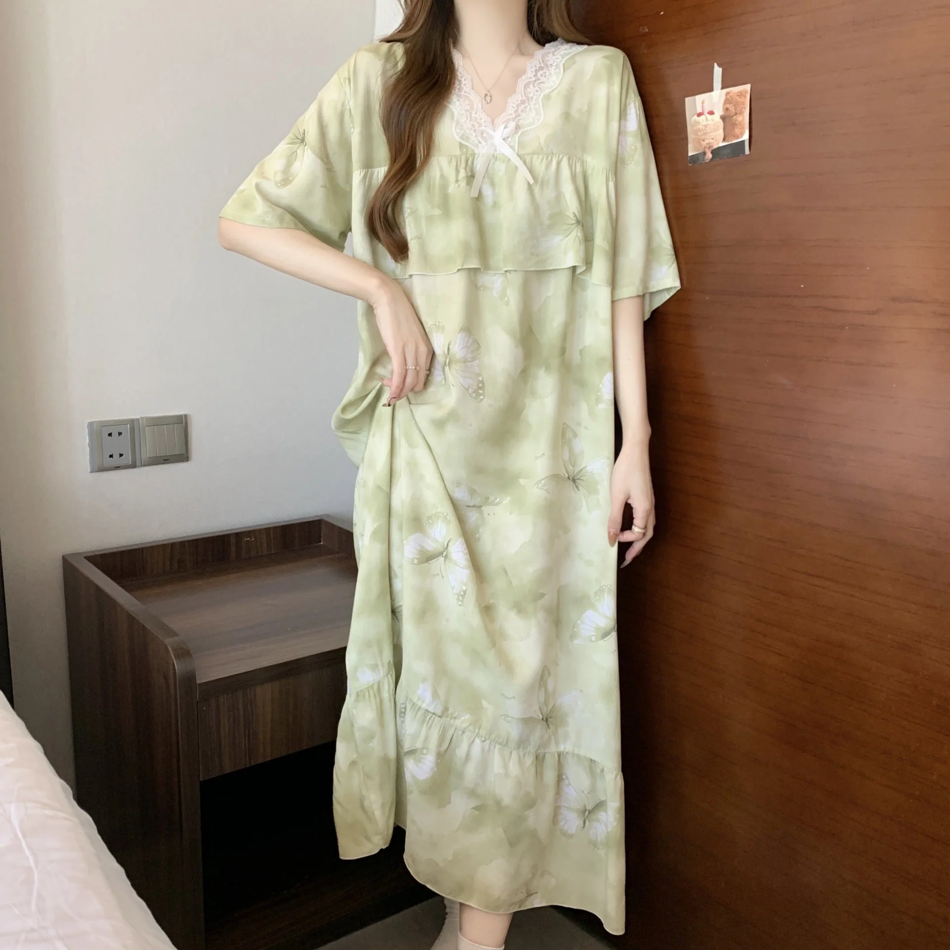 The Soft Breeze | Solid Color Cotton-Silk V-Neck Long Pajama Dress - Image 9