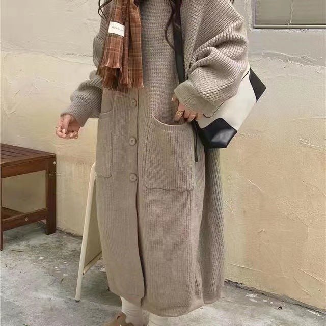 The Soft Drape | Solid Color Stand Collar Long Knitted Cardigan - Image 4