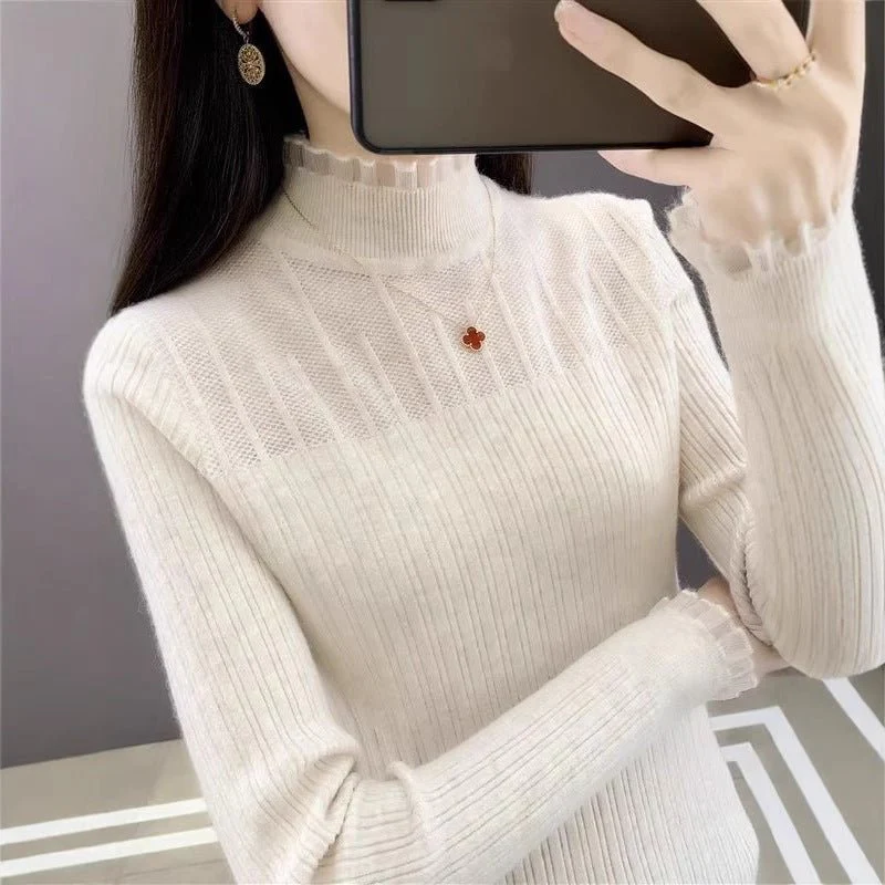 The Sophisticated Silhouette | Women's Slim-Fit Semi-Turtleneck Pullover Sweater (FD) - Image 4