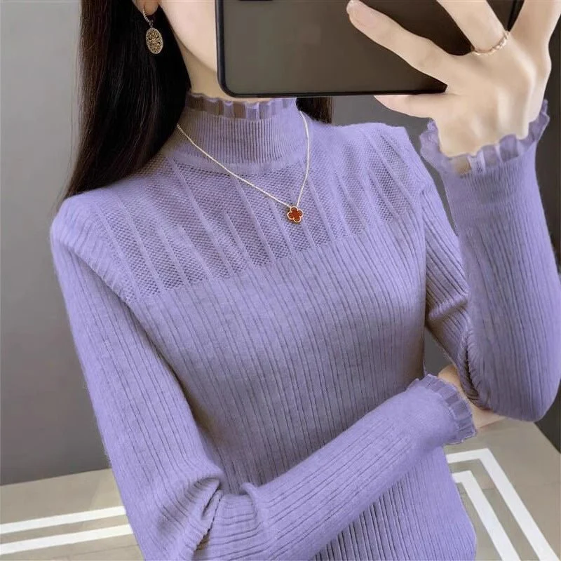 The Sophisticated Silhouette | Women's Slim-Fit Semi-Turtleneck Pullover Sweater (FD) - Image 5