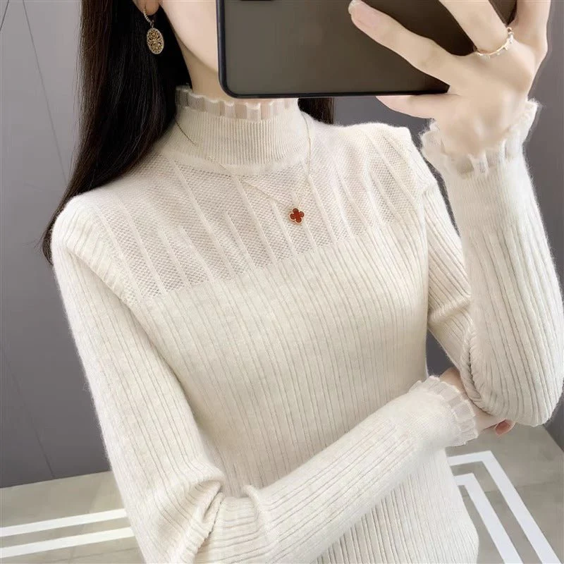 The Sophisticated Silhouette | Women's Slim-Fit Semi-Turtleneck Pullover Sweater (FD) - Image 7