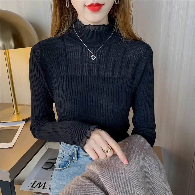 The Sophisticated Silhouette | Women's Slim-Fit Semi-Turtleneck Pullover Sweater (FD) - Image 8