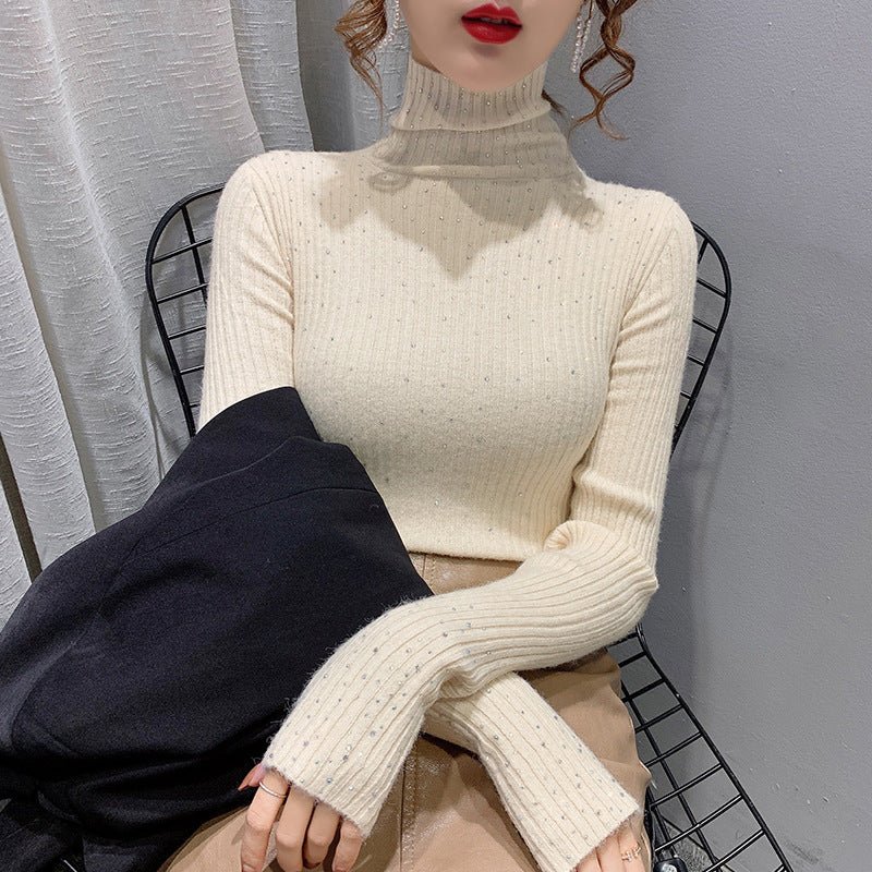 The Sparkling Refinement | Women's Thick High-Collar Pullover Sweater with Sequins FD - Image 3