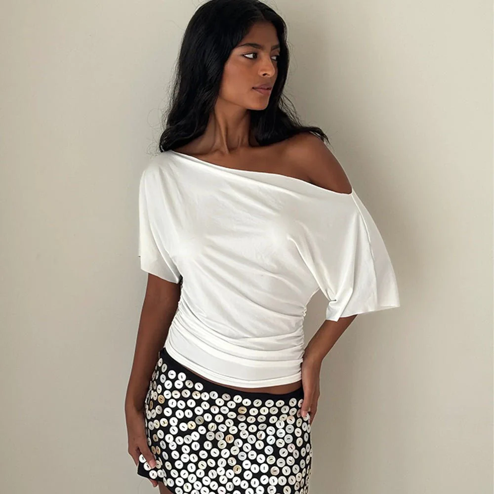The Spice Shoulder | Women's Ruched One-Shoulder Slim Short-Sleeve Top (FD) - Image 3