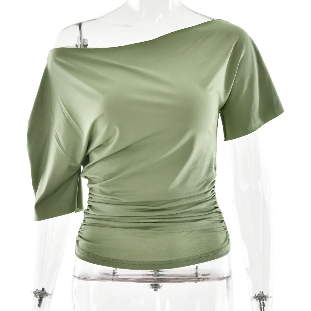 The Spice Shoulder | Women's Ruched One-Shoulder Slim Short-Sleeve Top (FD) - Image 6