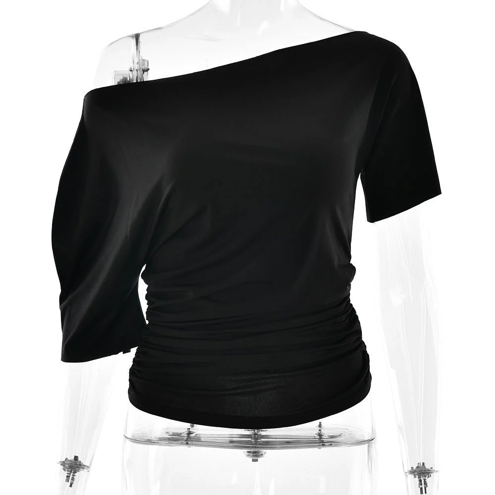 The Spice Shoulder | Women's Ruched One-Shoulder Slim Short-Sleeve Top (FD) - Image 7