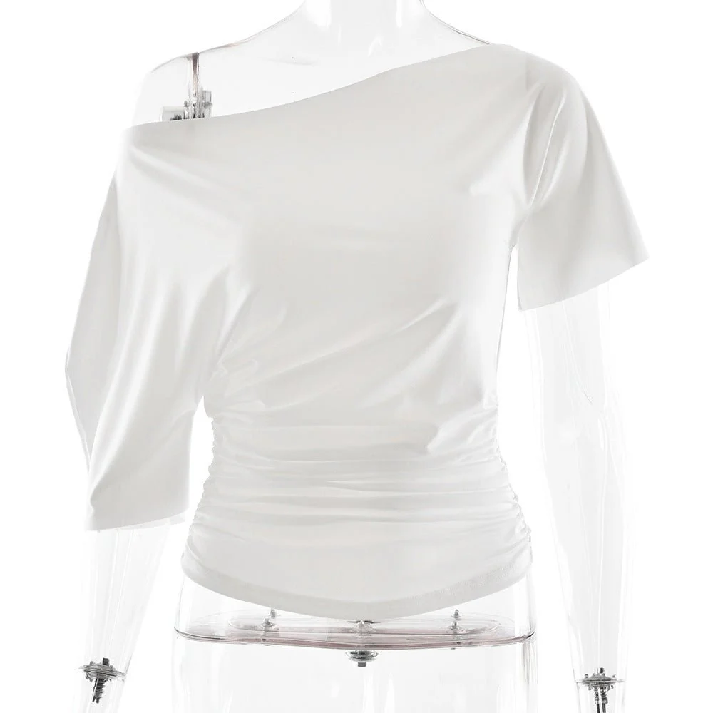 The Spice Shoulder | Women's Ruched One-Shoulder Slim Short-Sleeve Top (FD) - Image 8