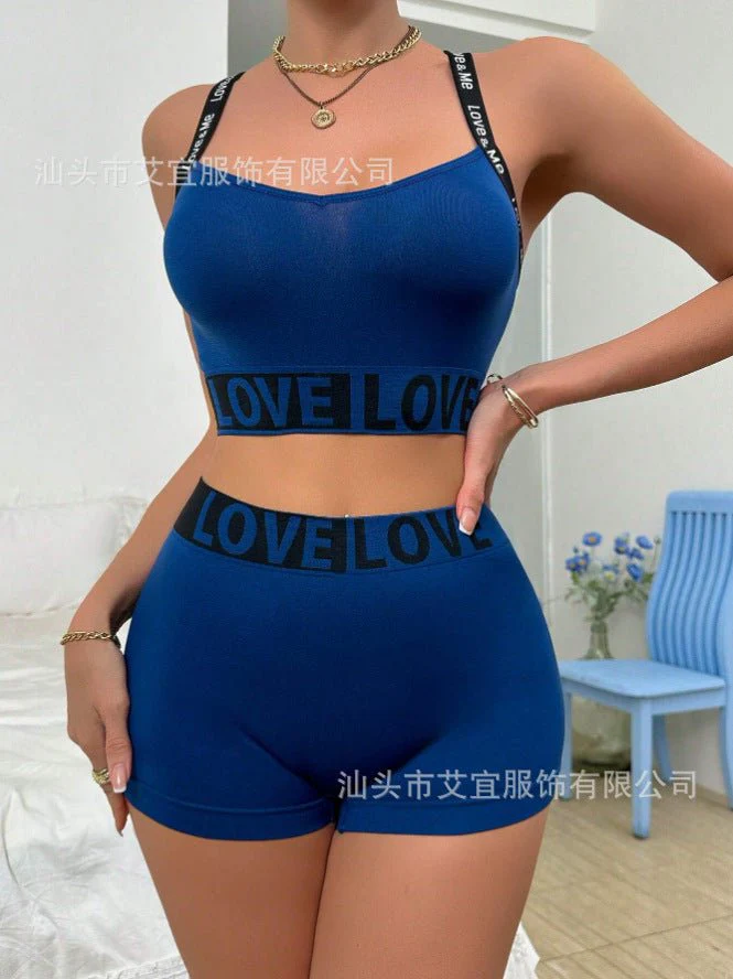 The Sporty Charm | Letter Strap Bra & Boyshorts Set FD - Image 10