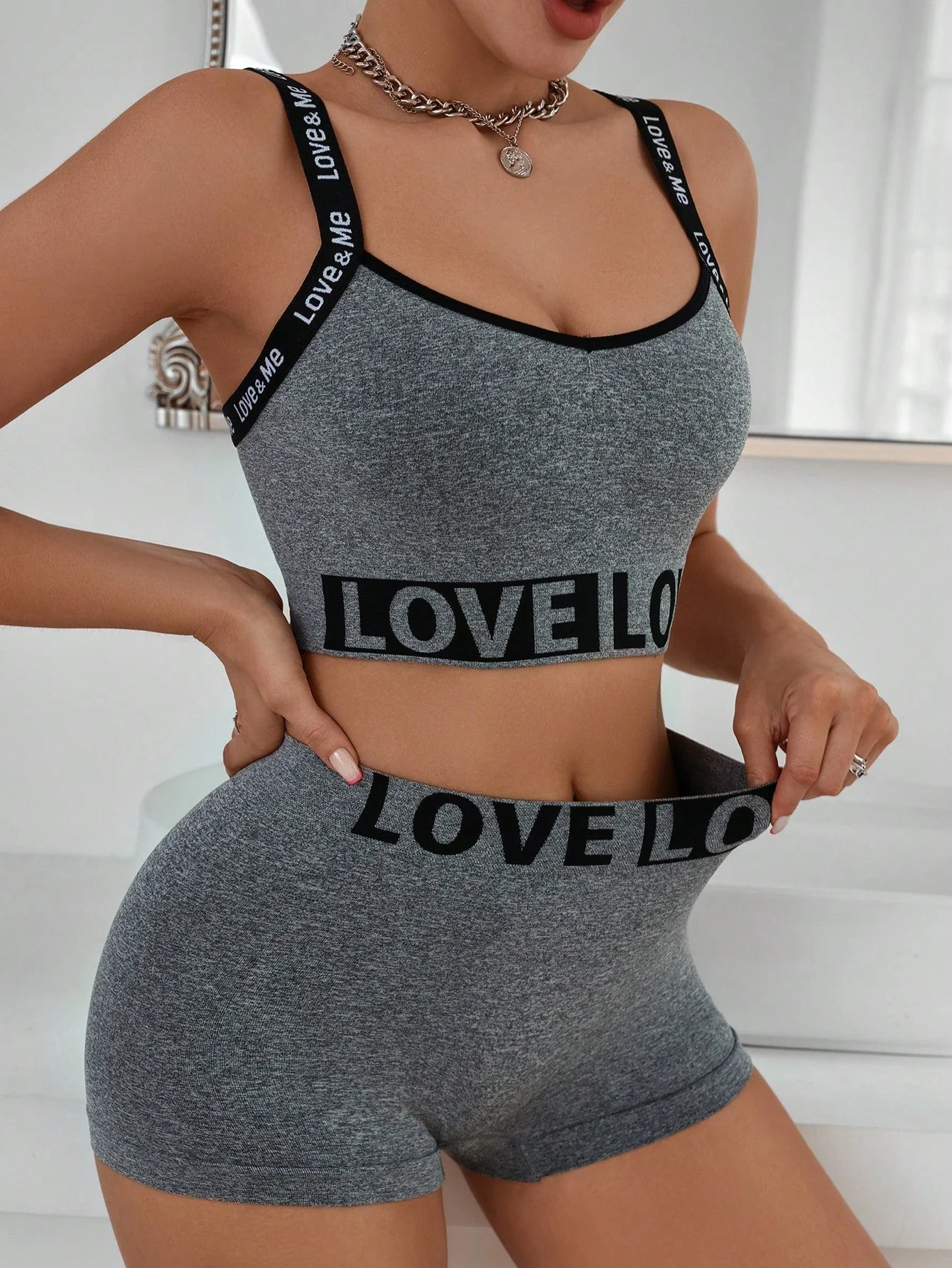 The Sporty Charm | Letter Strap Bra & Boyshorts Set FD - Image 5