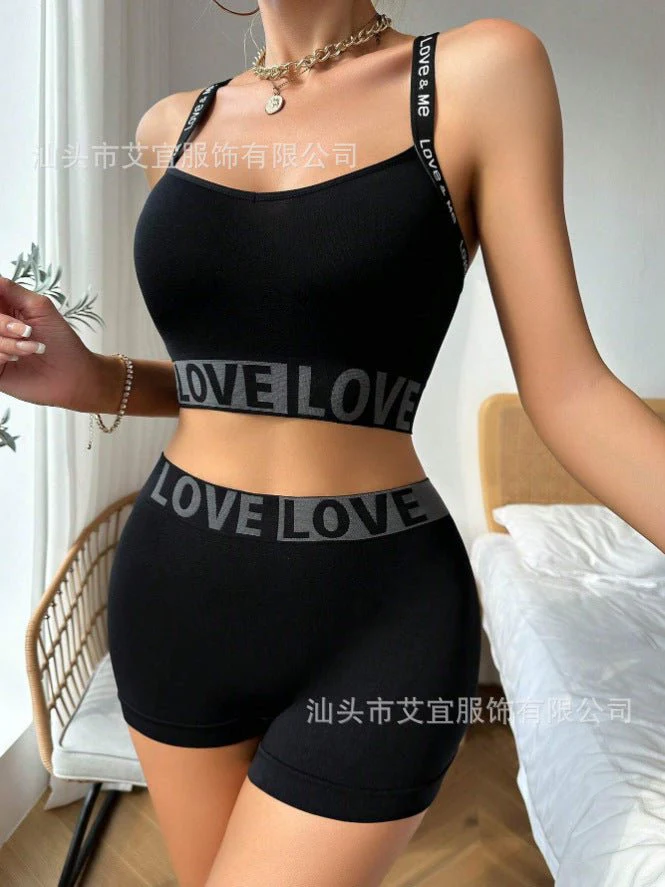 The Sporty Charm | Letter Strap Bra & Boyshorts Set FD - Image 9