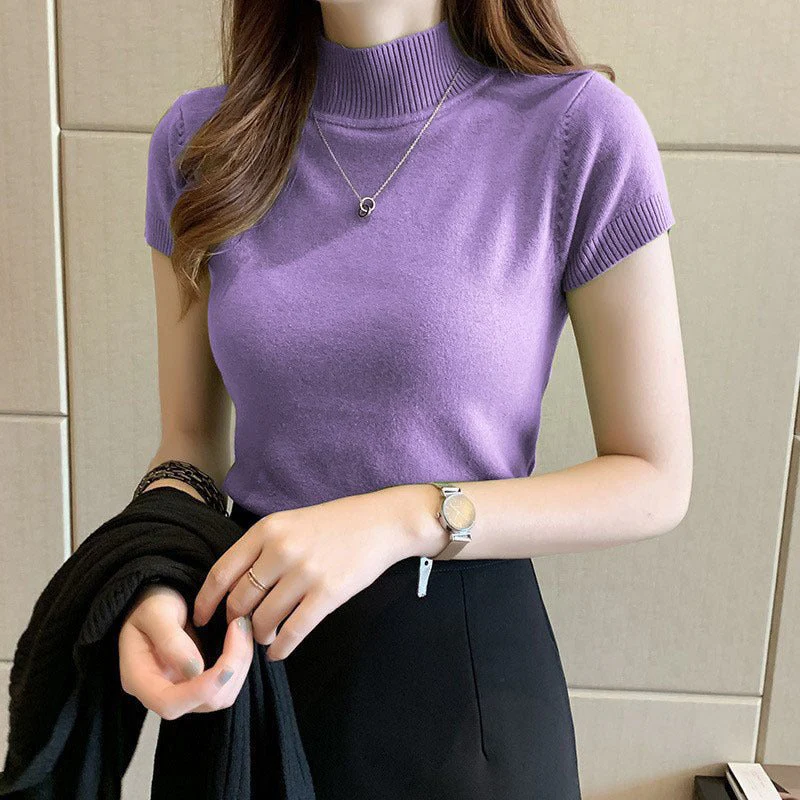 The Spring Elegance | Women's Slim-Fit Semi-Turtleneck Three-Quarter Sleeve Sweater - Image 10