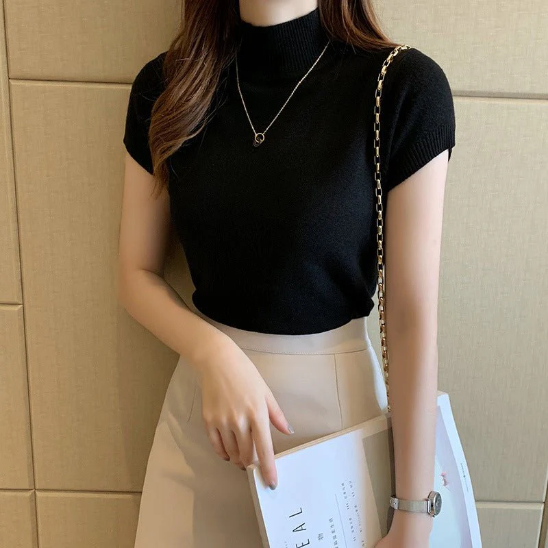 The Spring Elegance | Women's Slim-Fit Semi-Turtleneck Three-Quarter Sleeve Sweater - Image 12