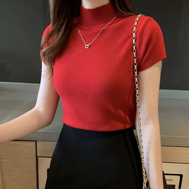 The Spring Elegance | Women's Slim-Fit Semi-Turtleneck Three-Quarter Sleeve Sweater - Image 14