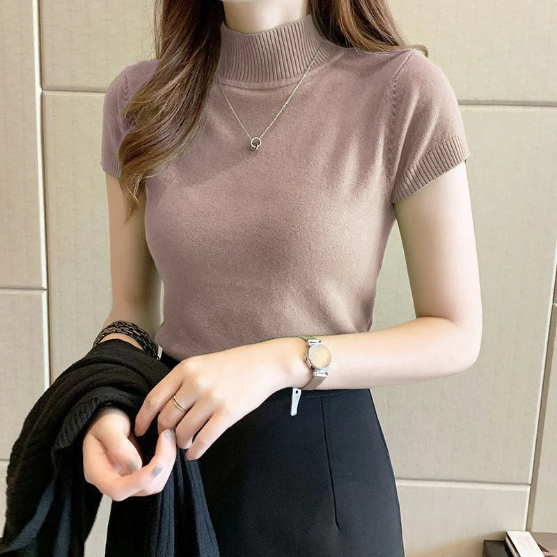 The Spring Elegance | Women's Slim-Fit Semi-Turtleneck Three-Quarter Sleeve Sweater - Image 7