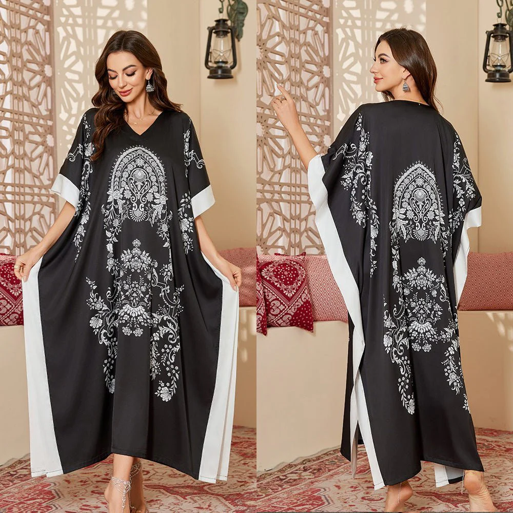 The Starlit Elegance | Women's Plus-Size Ice Silk Printed Long Nightgown & Robe - Image 10