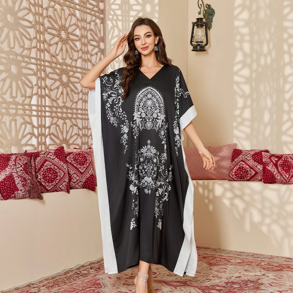 The Starlit Elegance | Women's Plus-Size Ice Silk Printed Long Nightgown & Robe - Image 2
