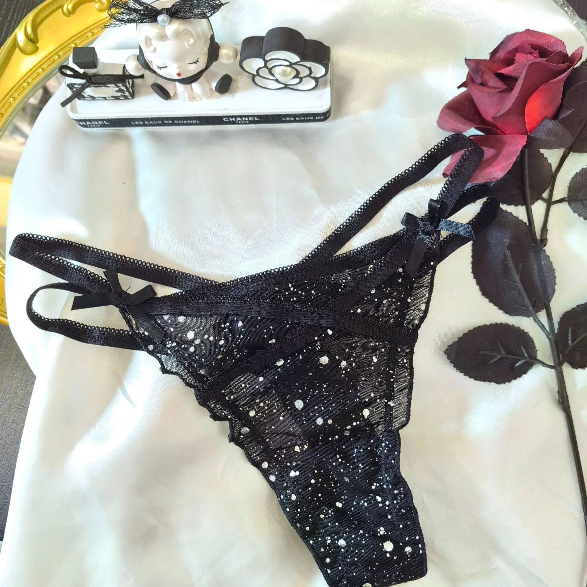 The Starry Muse | Fun Cross Hollow Mesh Thong Panties - Image 16