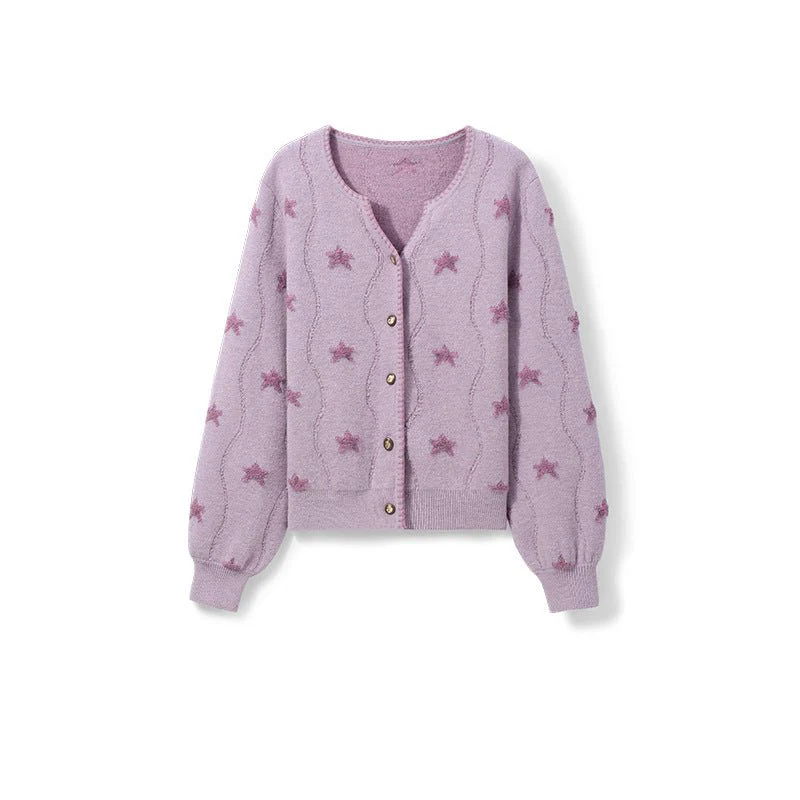 The Stellar Charm | V-Neck Star Pattern Knit Cardigan Sweater - Image 6