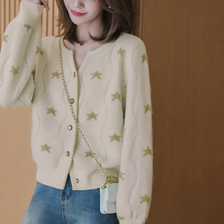 The Stellar Charm | V-Neck Star Pattern Knit Cardigan Sweater - Image 8