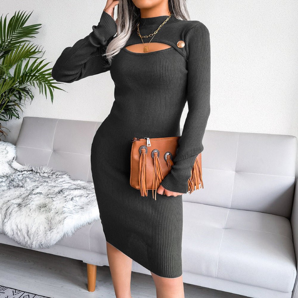 The Street Edge | Solid Color Hooded Long-Sleeve Midi Dress - Image 3