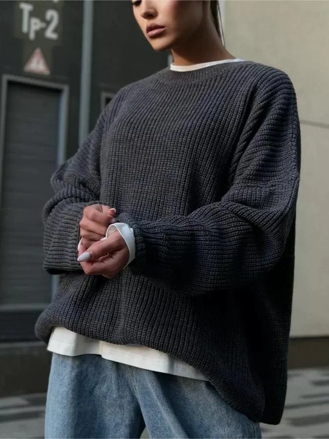 The Street Glow | Solid Color Hooded Lantern Sleeve Knit Sweater