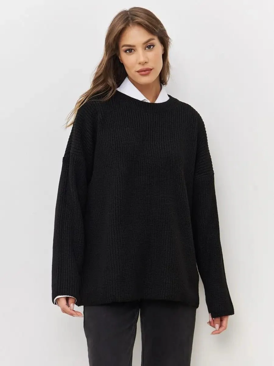 The Street Glow | Solid Color Hooded Lantern Sleeve Knit Sweater - Image 15