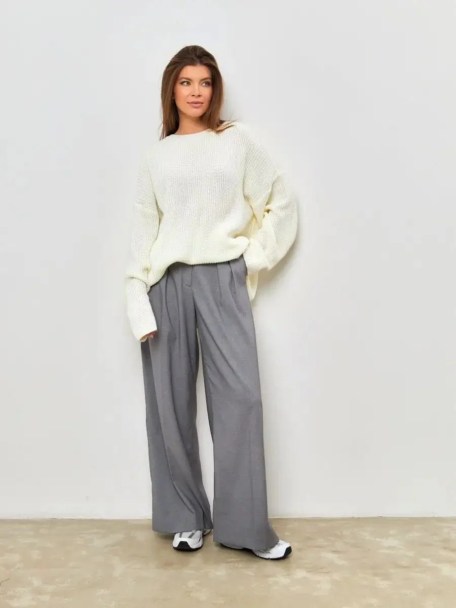 The Street Glow | Solid Color Hooded Lantern Sleeve Knit Sweater - Image 17