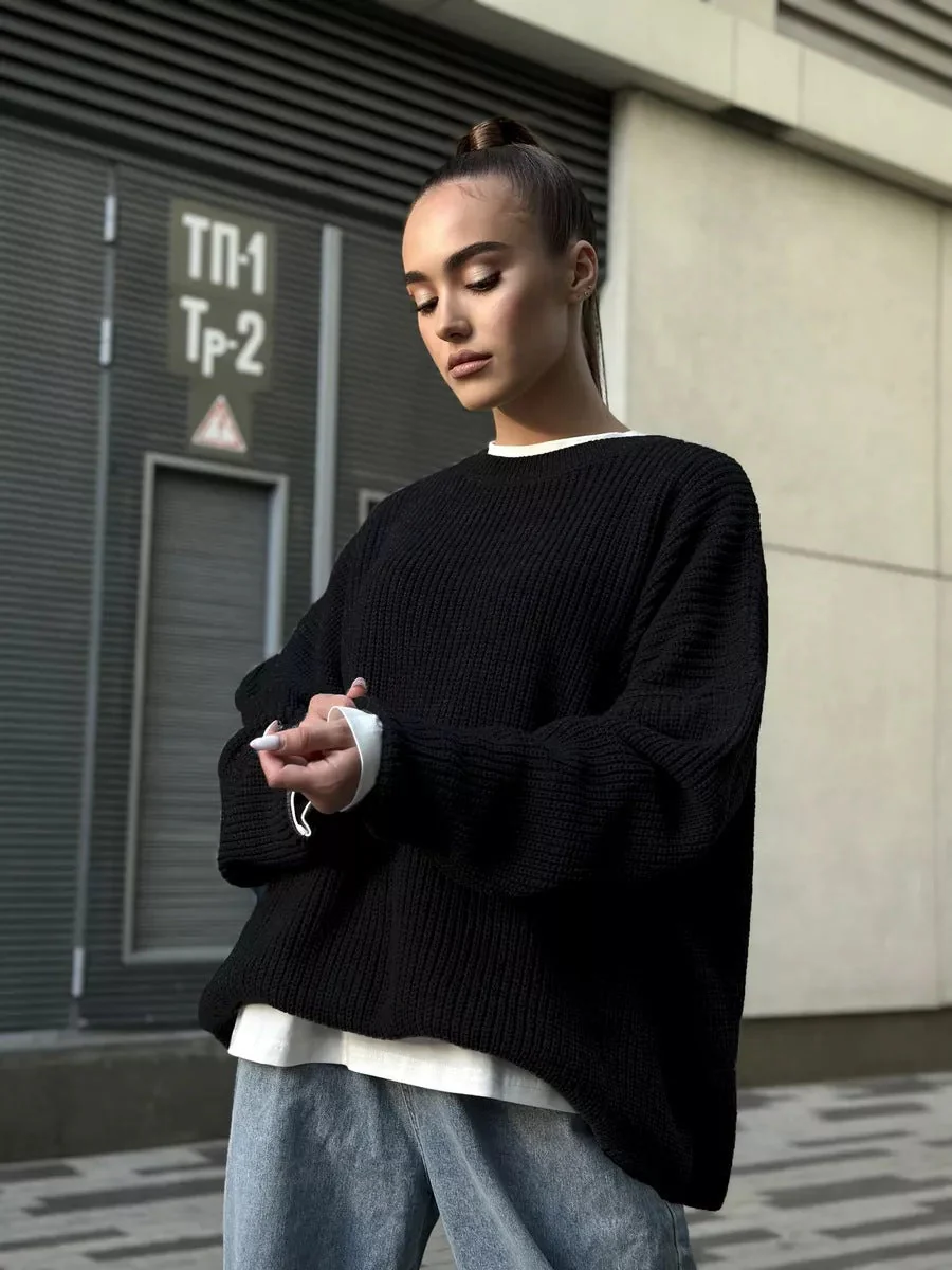 The Street Glow | Solid Color Hooded Lantern Sleeve Knit Sweater - Image 19