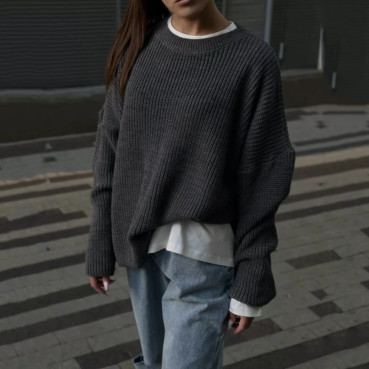 The Street Glow | Solid Color Hooded Lantern Sleeve Knit Sweater - Image 27