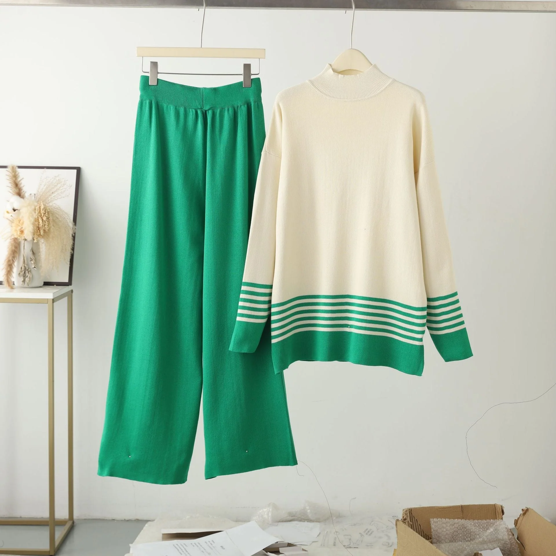 The Street Harmony | Women's Jacquard Knitted Long-Sleeve Top & Wide-Leg Pants Set - Image 2