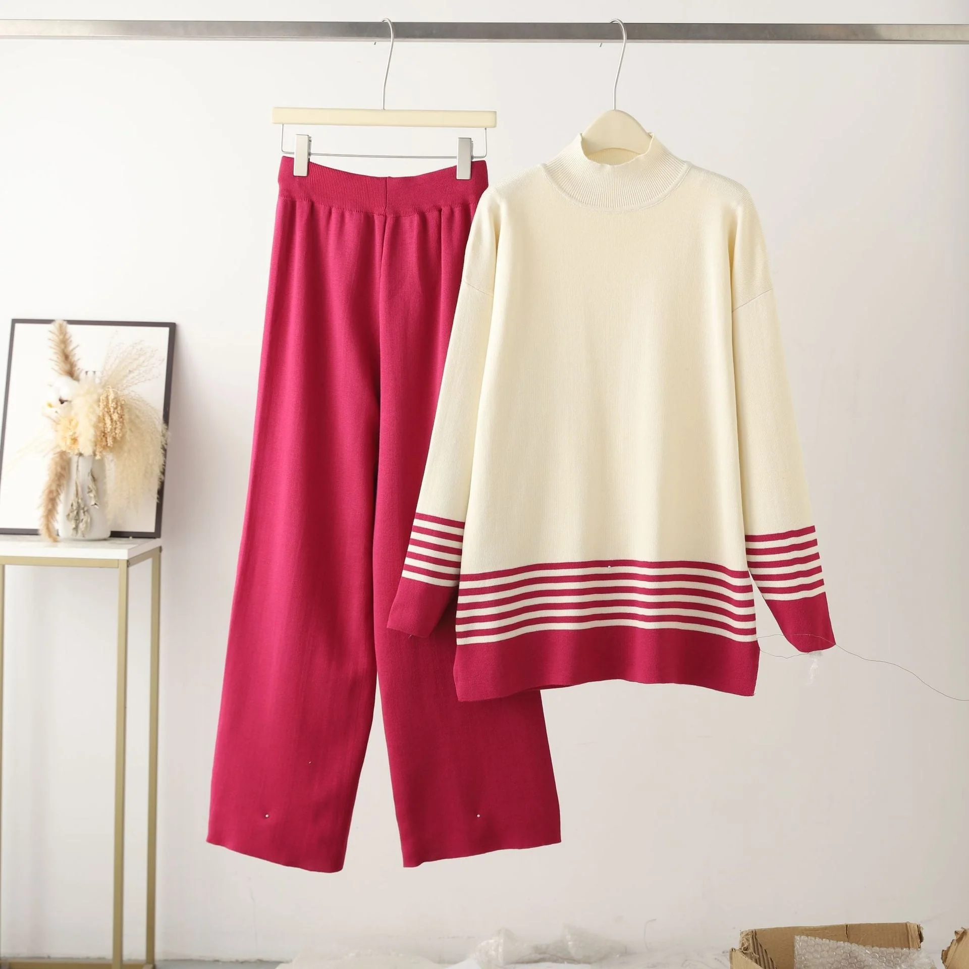 The Street Harmony | Women's Jacquard Knitted Long-Sleeve Top & Wide-Leg Pants Set - Image 3
