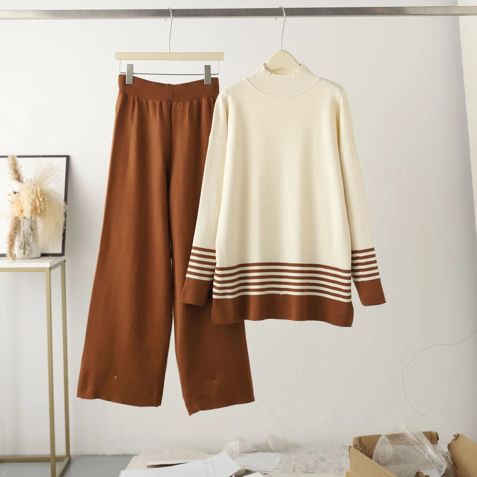 The Street Harmony | Women's Jacquard Knitted Long-Sleeve Top & Wide-Leg Pants Set - Image 4