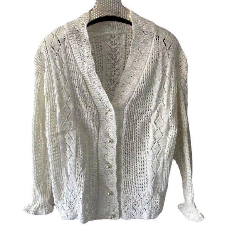 The Striped Breeze | Solid Color Striped V-Neck Knitted Cardigan - Image 5