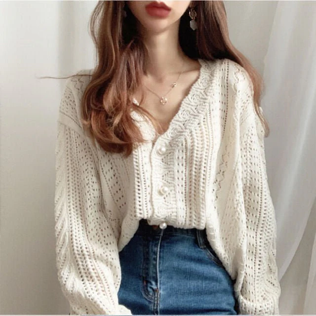 The Striped Breeze | Solid Color Striped V-Neck Knitted Cardigan - Image 6