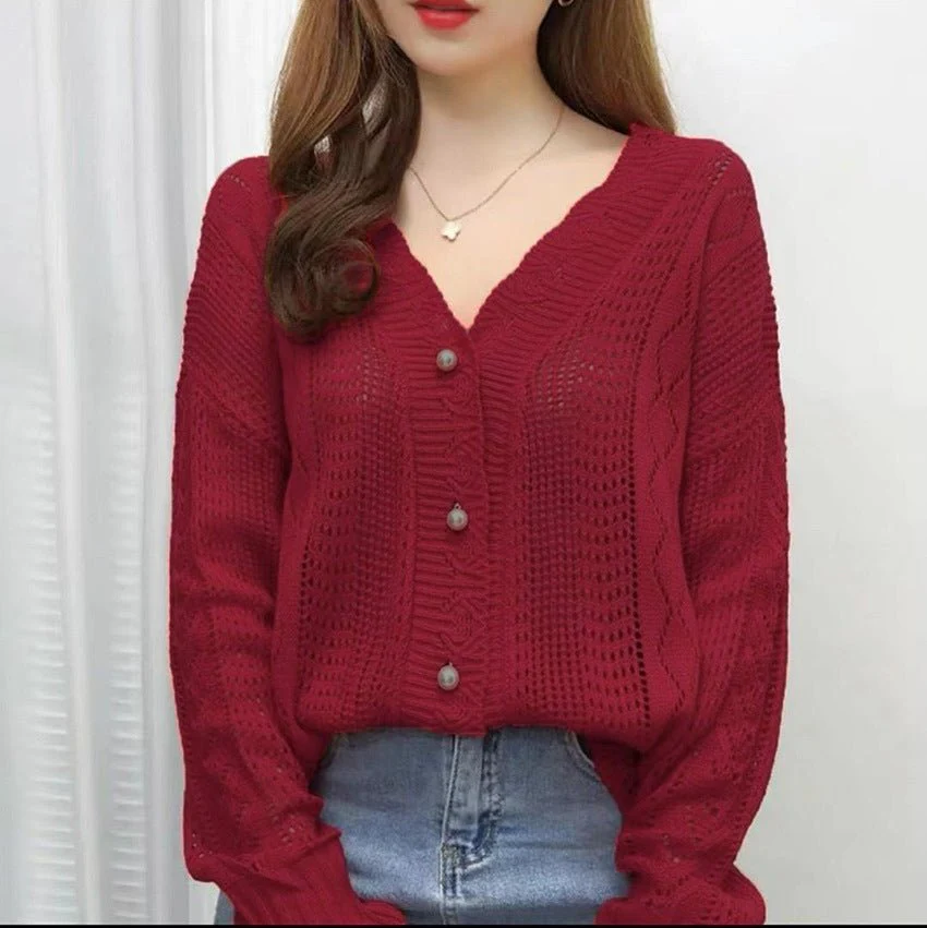 The Striped Breeze | Solid Color Striped V-Neck Knitted Cardigan - Image 9