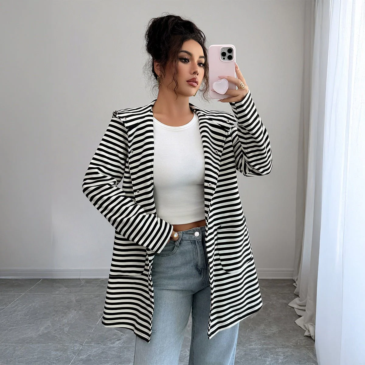 The Striped Grace | Solid Color Long Knitted Striped Cardigan