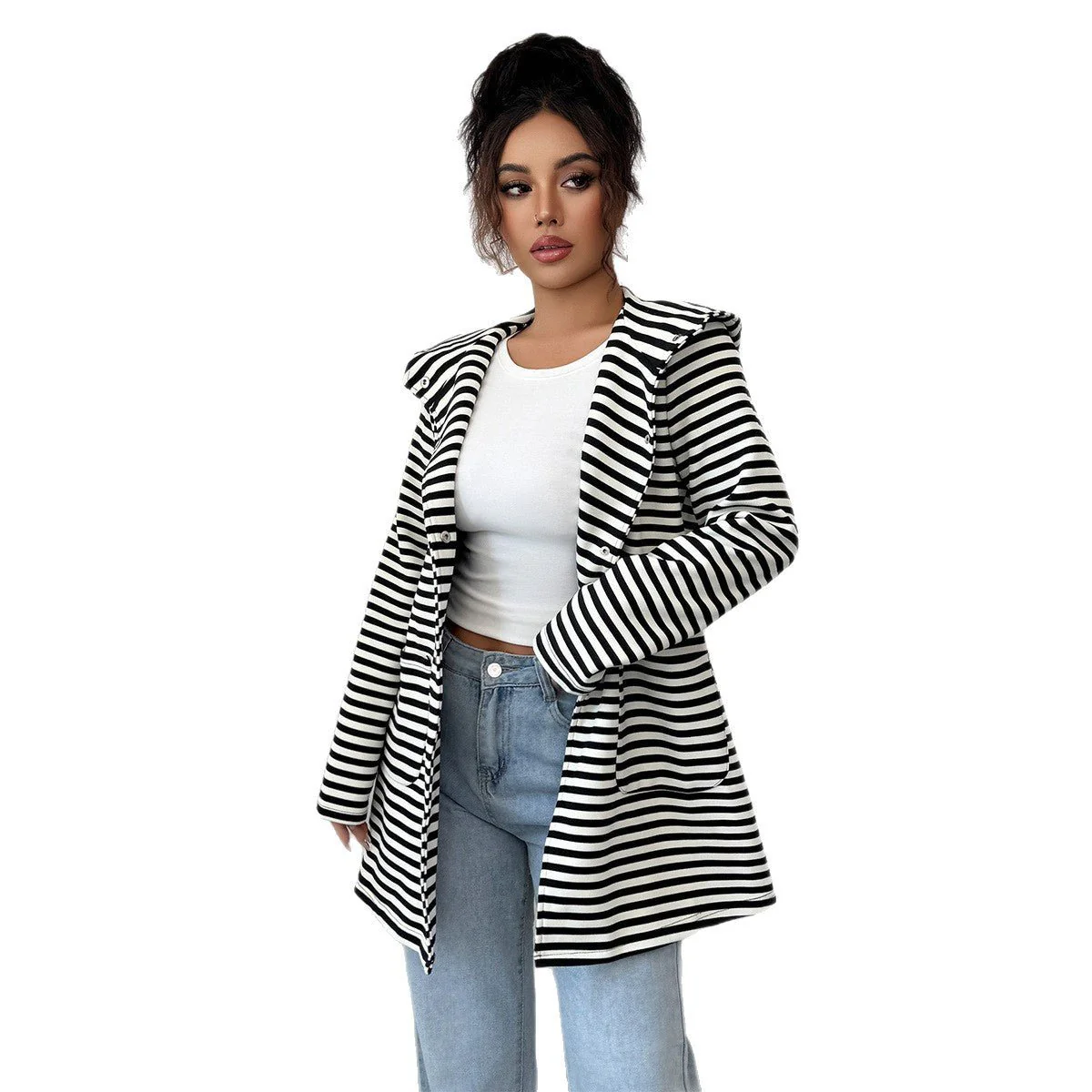 The Striped Grace | Solid Color Long Knitted Striped Cardigan - Image 5