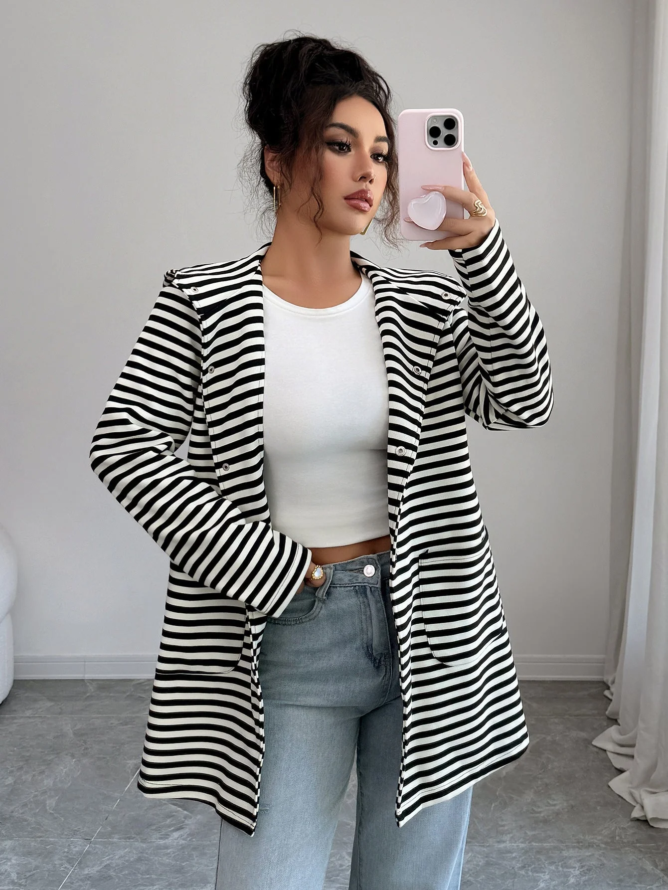The Striped Grace | Solid Color Long Knitted Striped Cardigan - Image 6