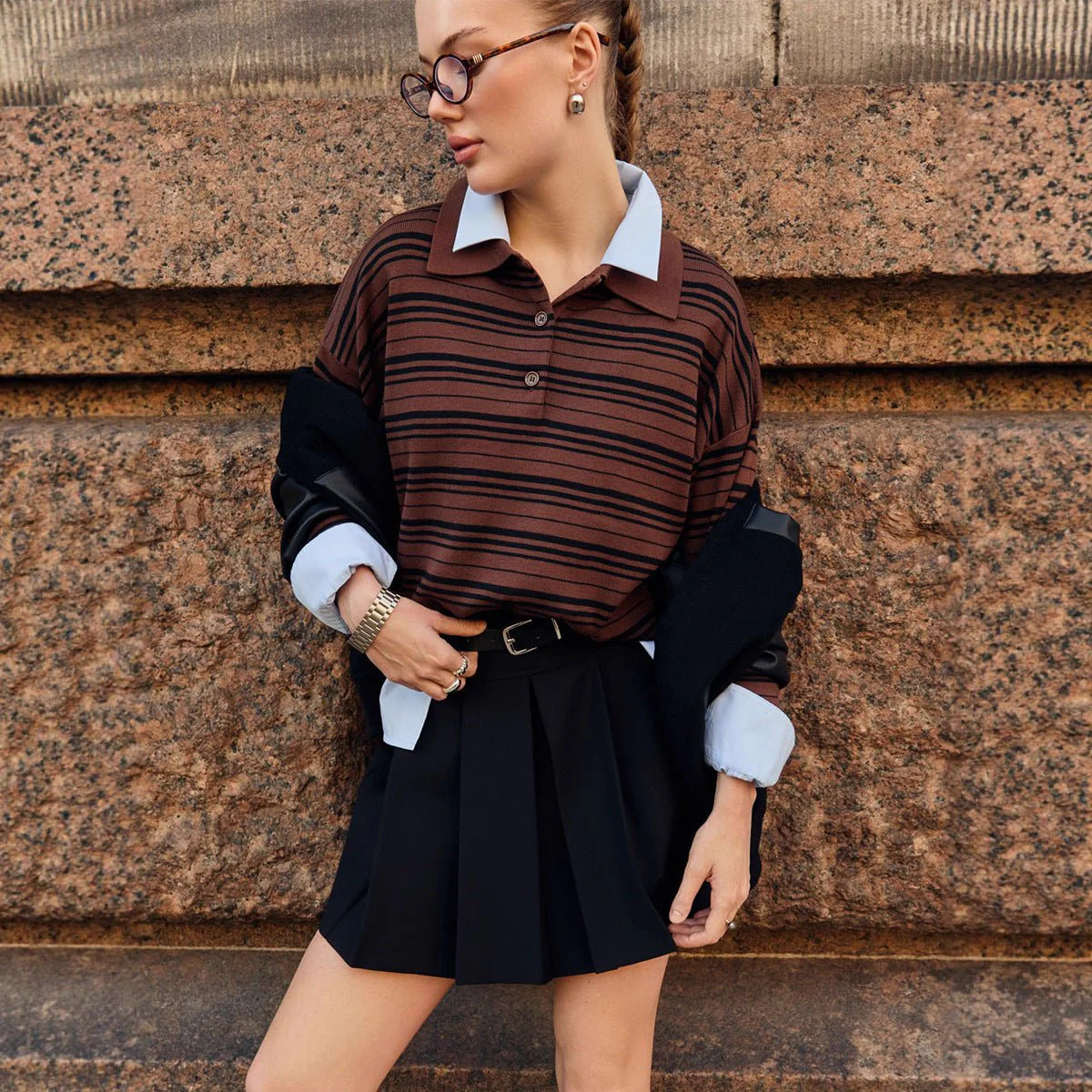 The Striped Lapel | Solid Striped Long-Sleeve Pullover Sweater - Image 3