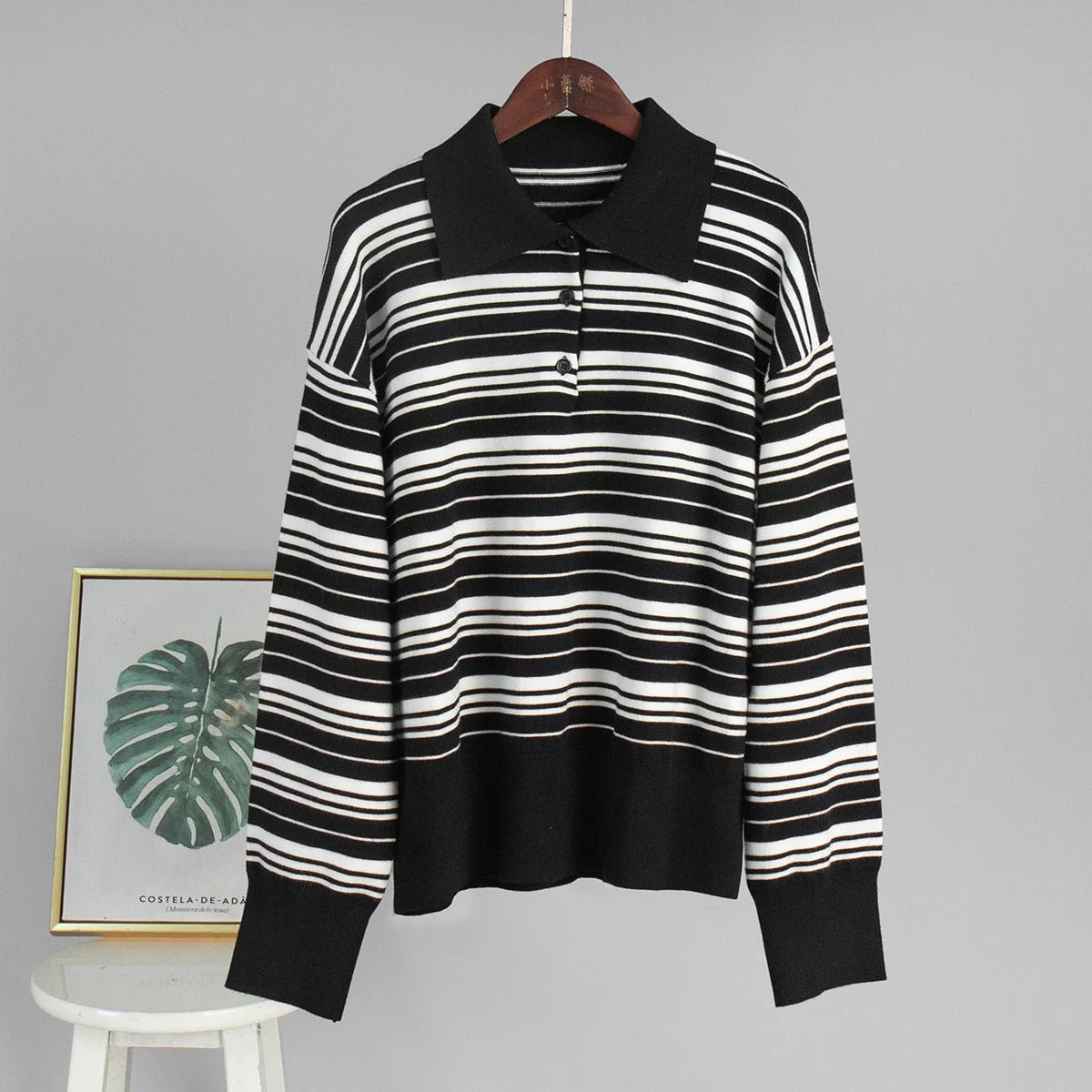 The Striped Lapel | Solid Striped Long-Sleeve Pullover Sweater - Image 6