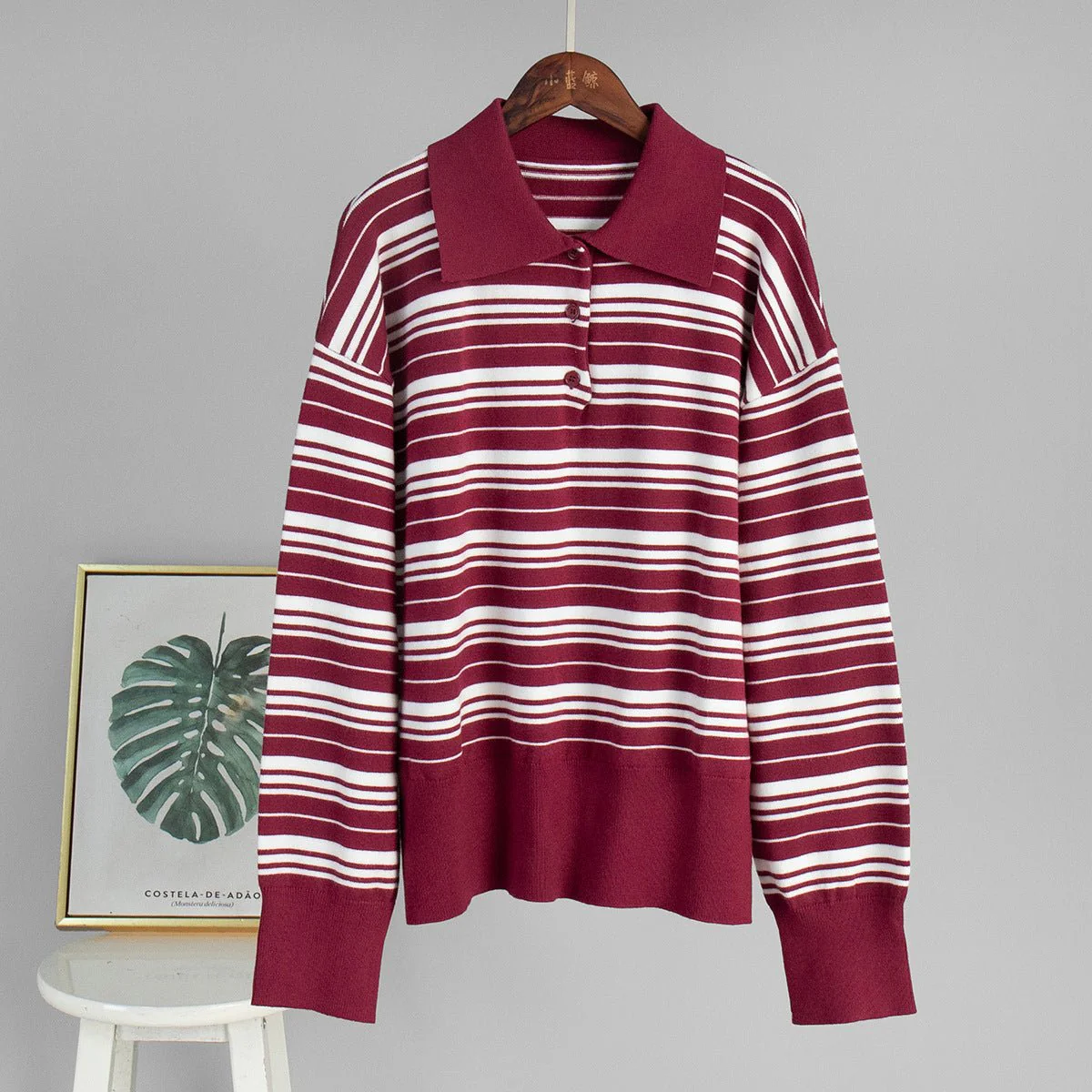 The Striped Lapel | Solid Striped Long-Sleeve Pullover Sweater - Image 7