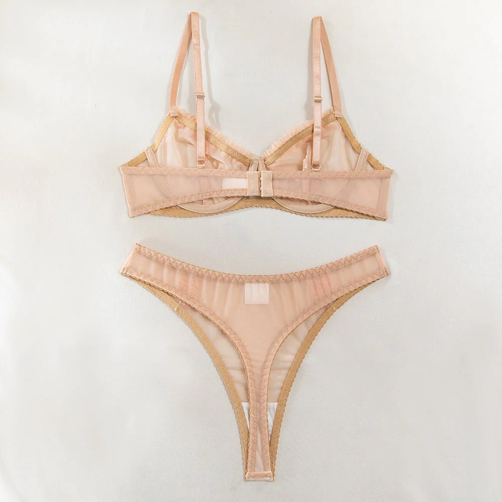 The Subtle Allure | Mesh Pleated Lace Steel Ring Gathered Bra Set FD - Image 23