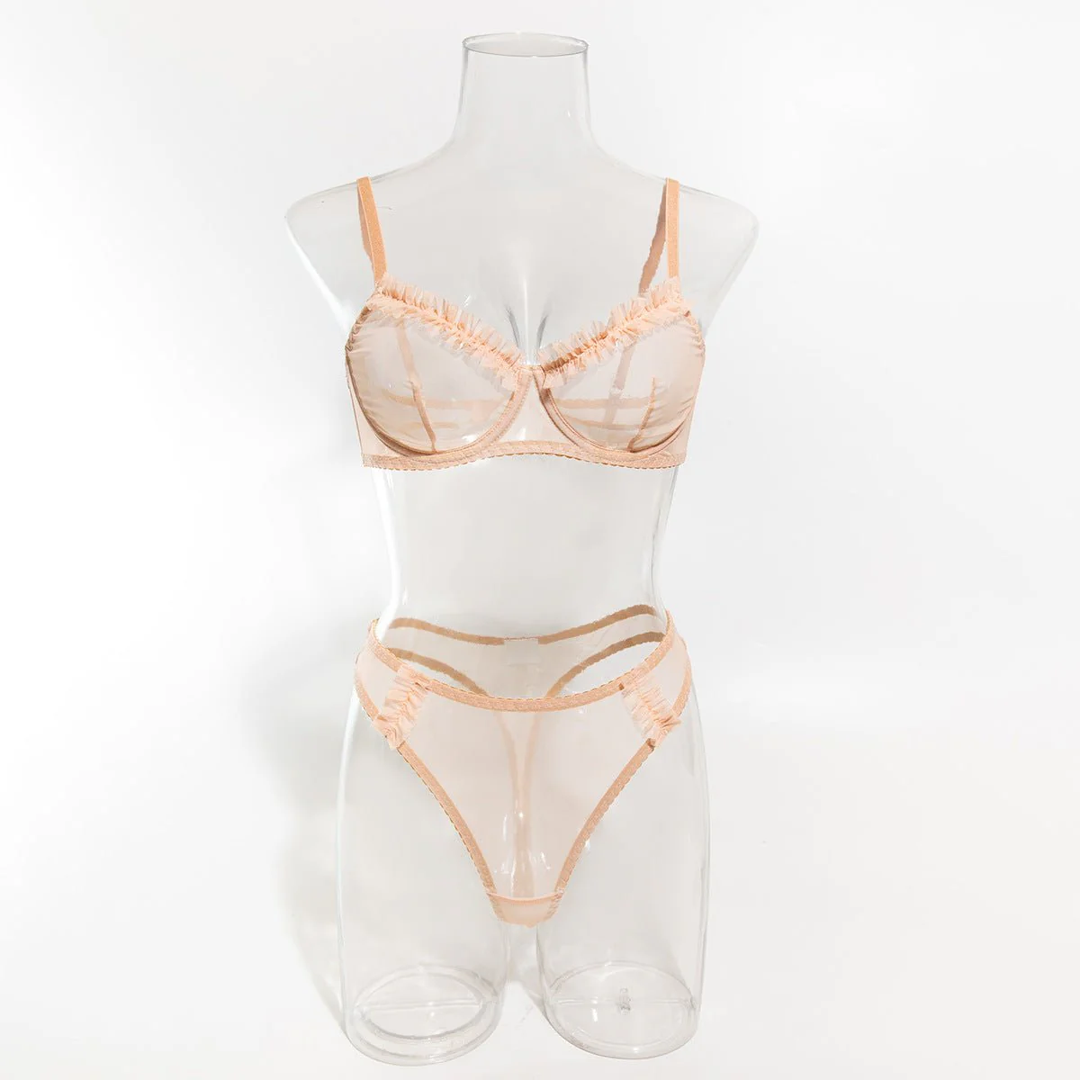 The Subtle Allure | Mesh Pleated Lace Steel Ring Gathered Bra Set FD - Image 24